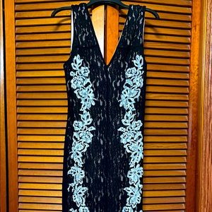 Full length black and white lace dress